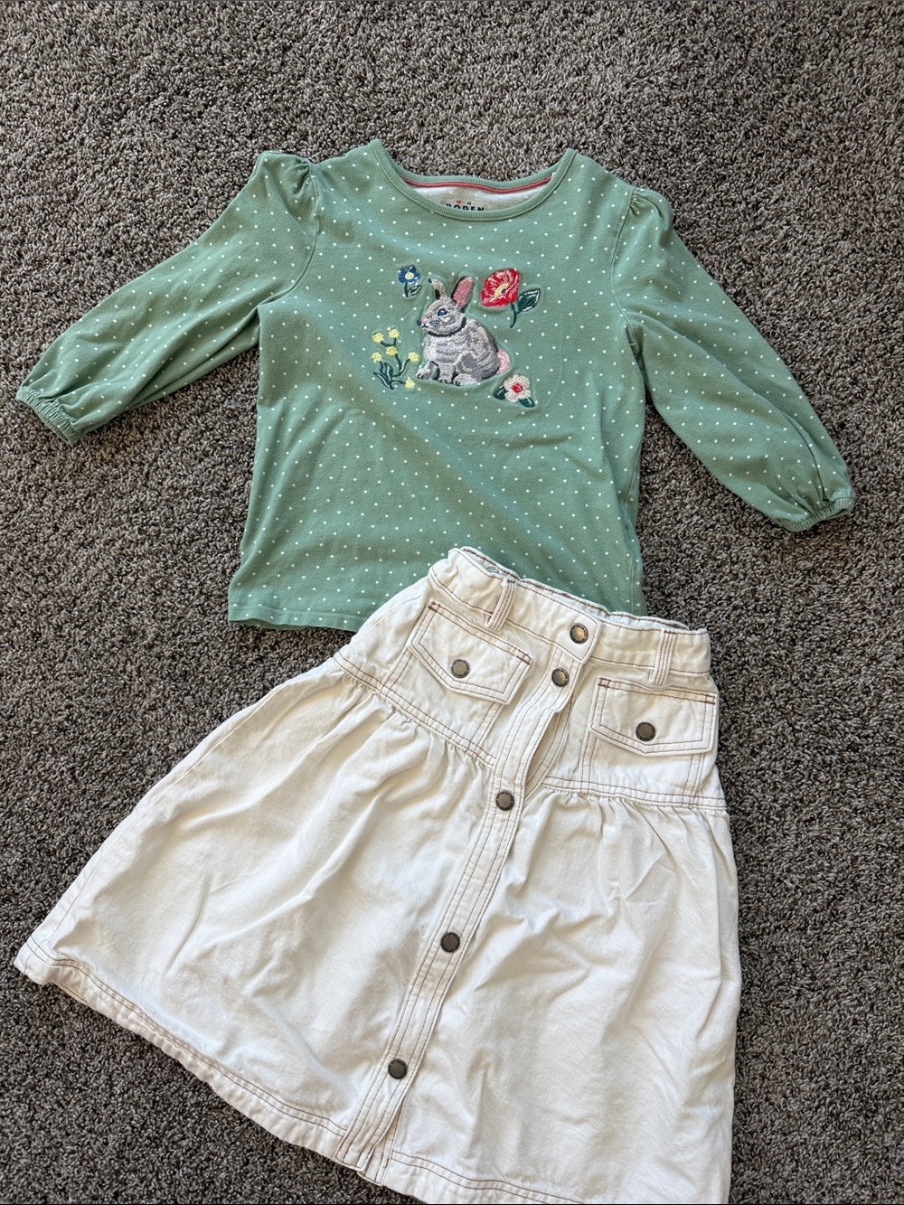 Mini Boden Green Polka Dot Bunny Top